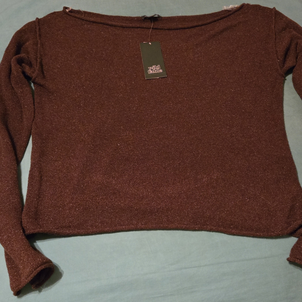 Brown Off-the-Shoulder Sweater with Relaxed Fit